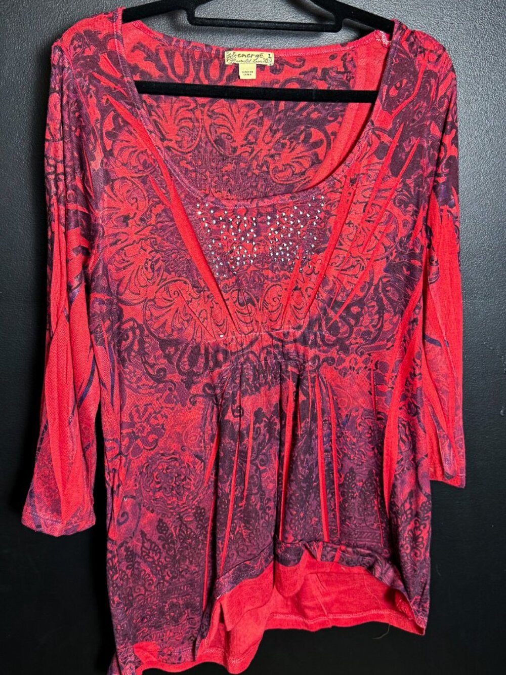 Y2K Red And Black Rhinestone Tunic Top
